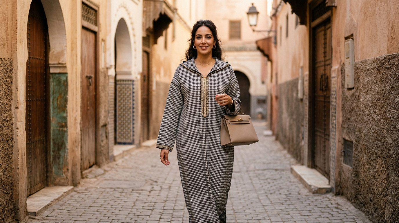 جلابة Houndstooth المغربية العصرية | أناقة مغربية بلمسة عالمية