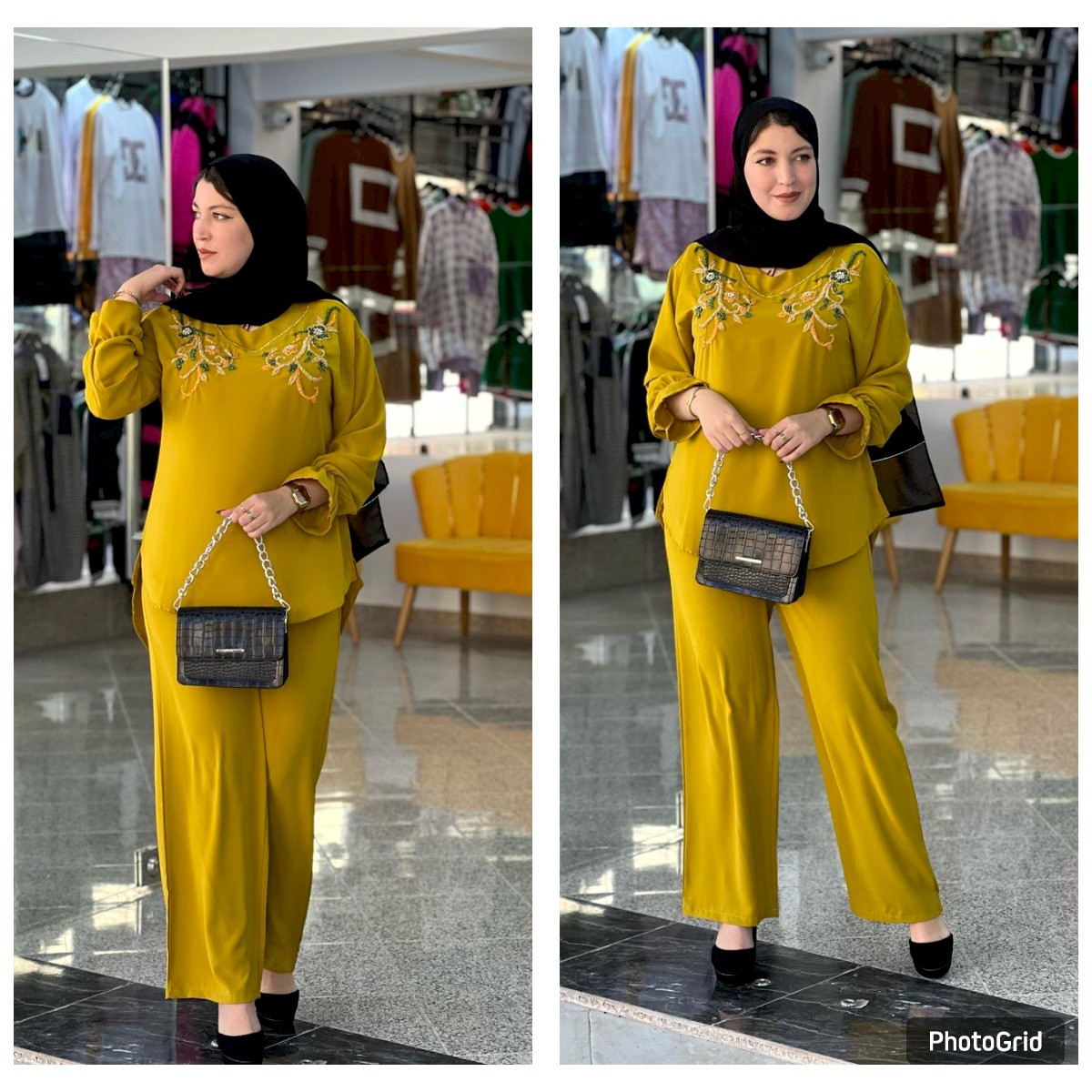 طقم توب + بنطال بتطريز زهور ملون – أناقة مشرقة بلمسة فنية | 3 ألوان