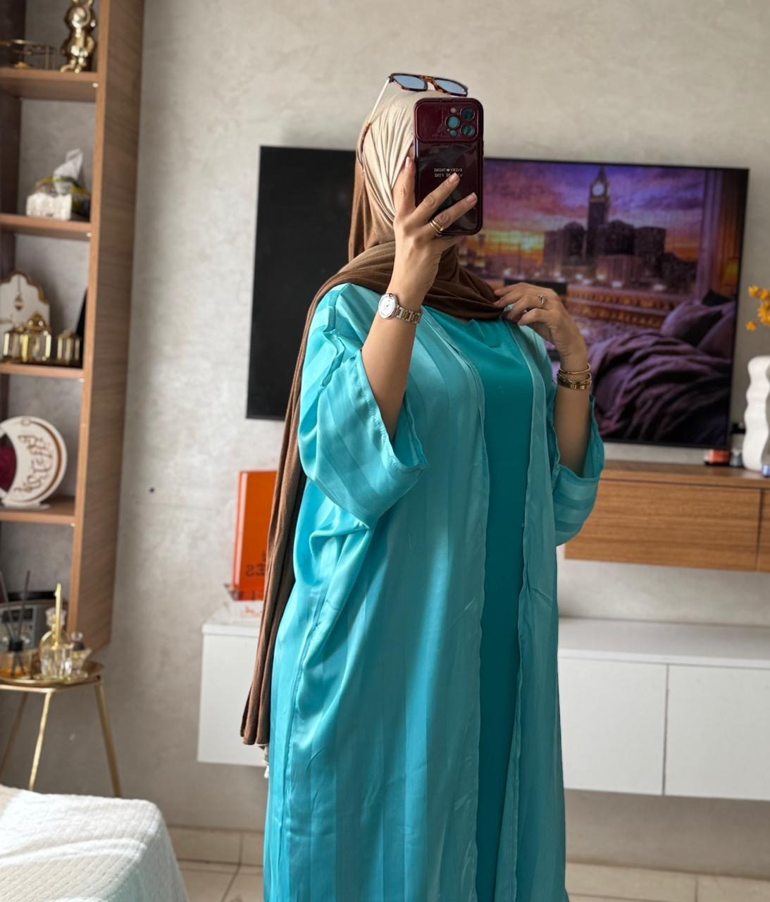 عباية قطعين كيمونو جوهرة يمكن يتلبس بوحدو مع الكسوة كريب