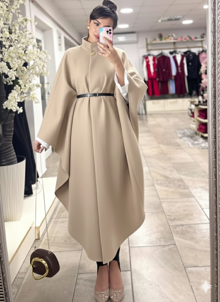 كاب نسائي ستايل الخفاش بمليفة فاخرة مع حزام – أناقة راقية (6 ألوان)